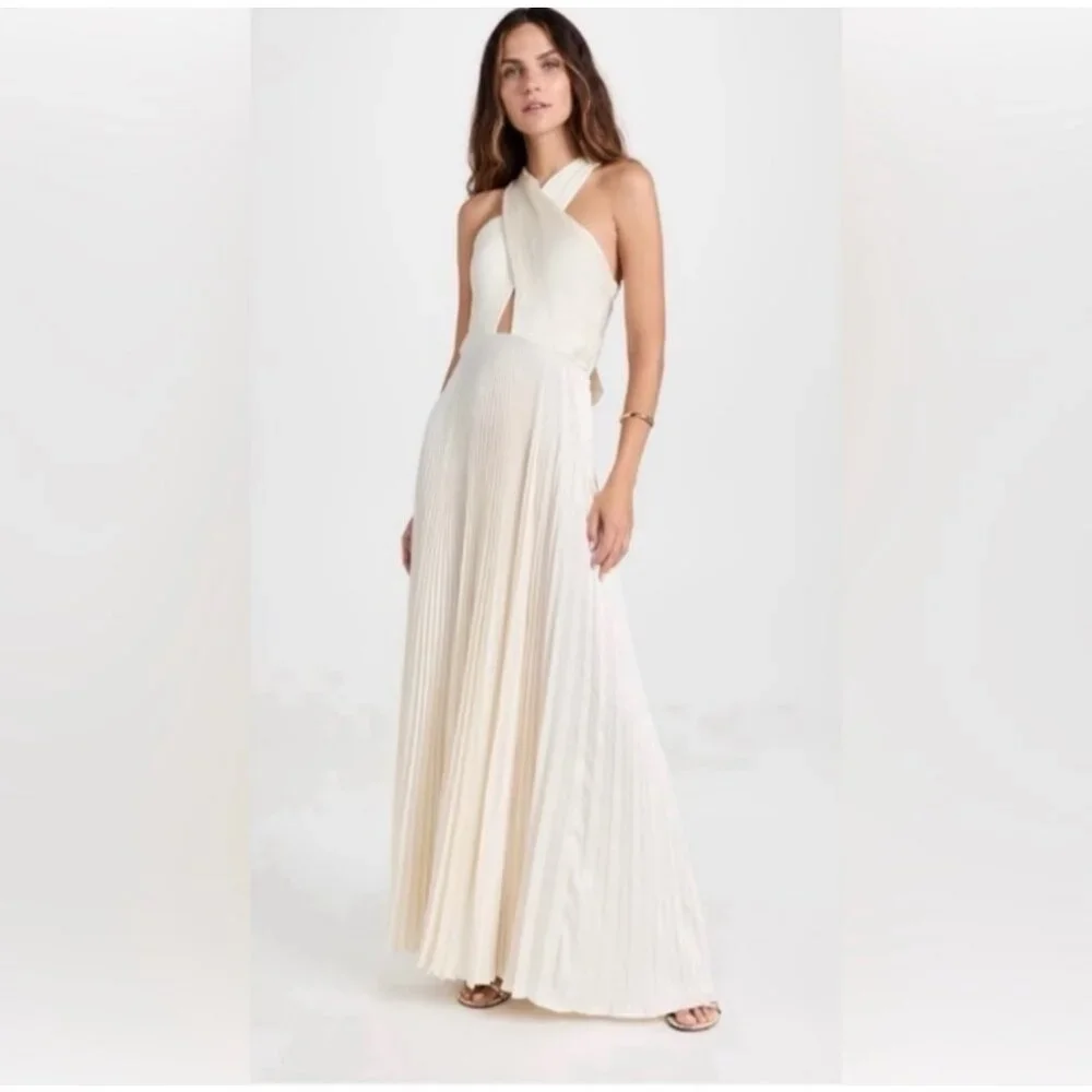 athena satin pleated dress A.L.C. Women's Athena Pleated Gown - Chicory